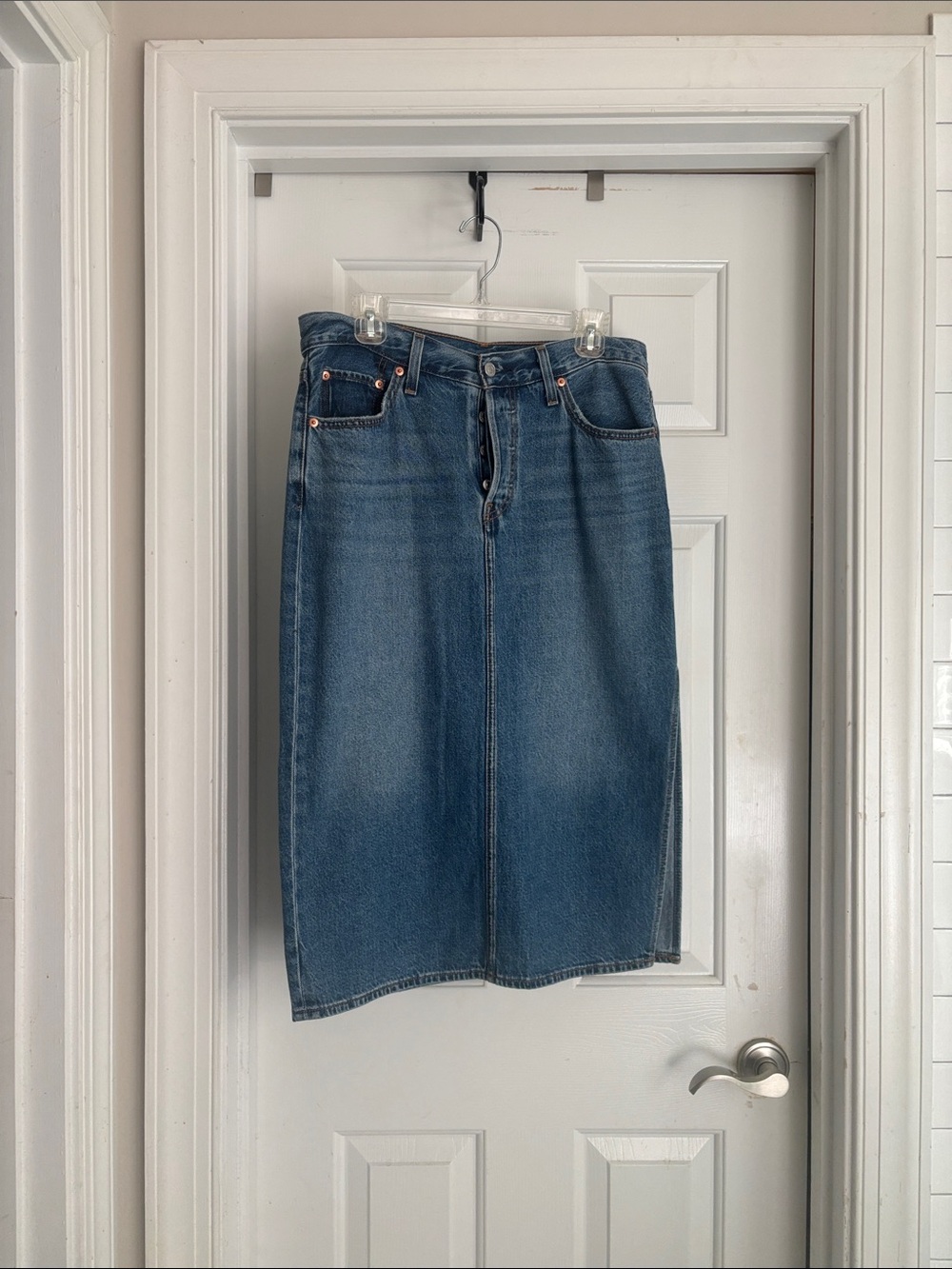 Levi's Medium Wash Blue Denim Midi Skirt